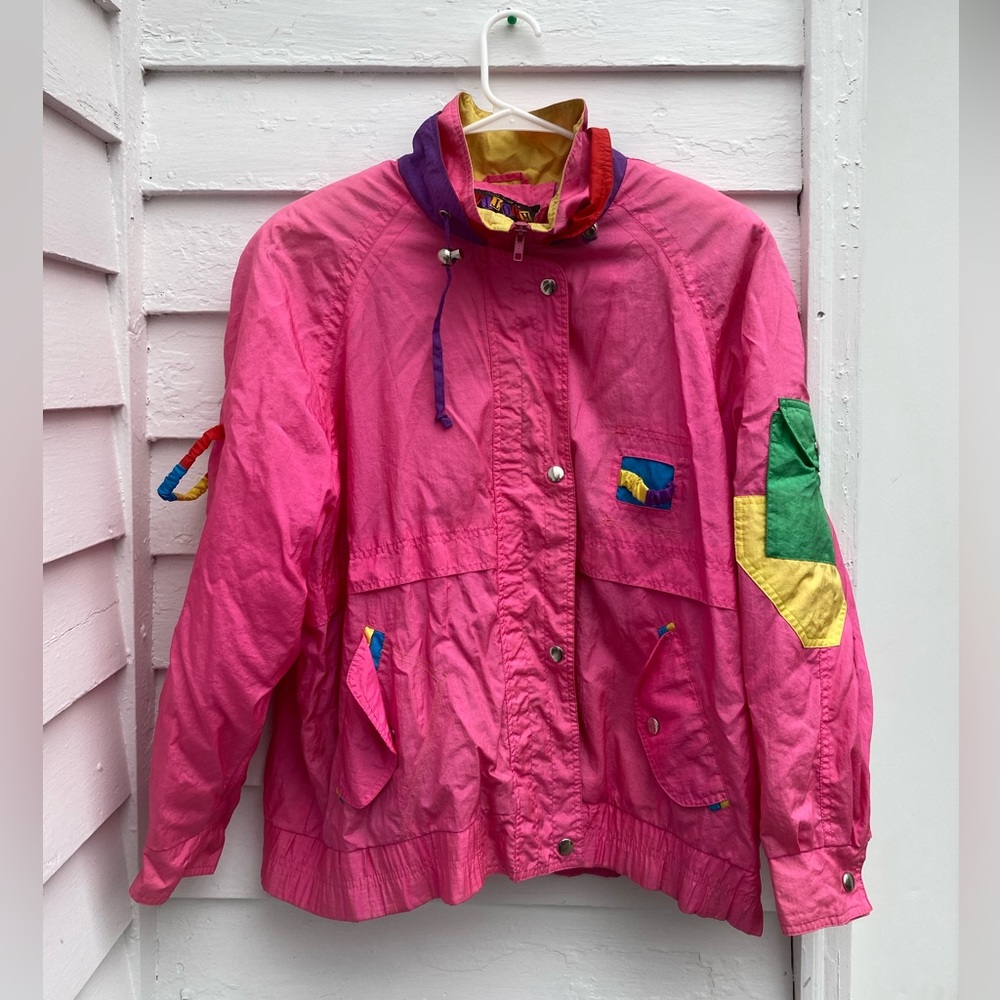 Vintage Pink Colorful & Fun & Funky Women's Windbreaker Utility Jacket 🪩✨